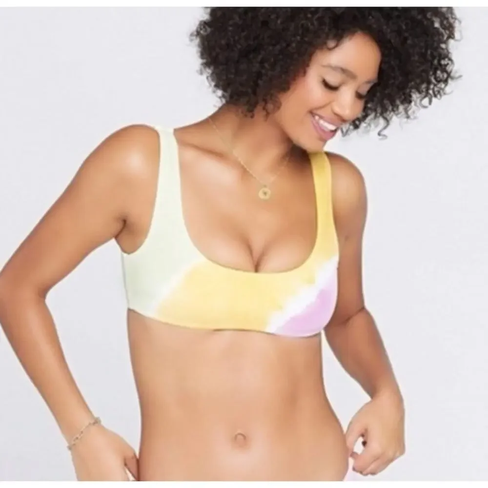 L*Space Lizzie Sunburst Tie Dye Square Scoop Neck Strap Bikini Swim Top XL NWT